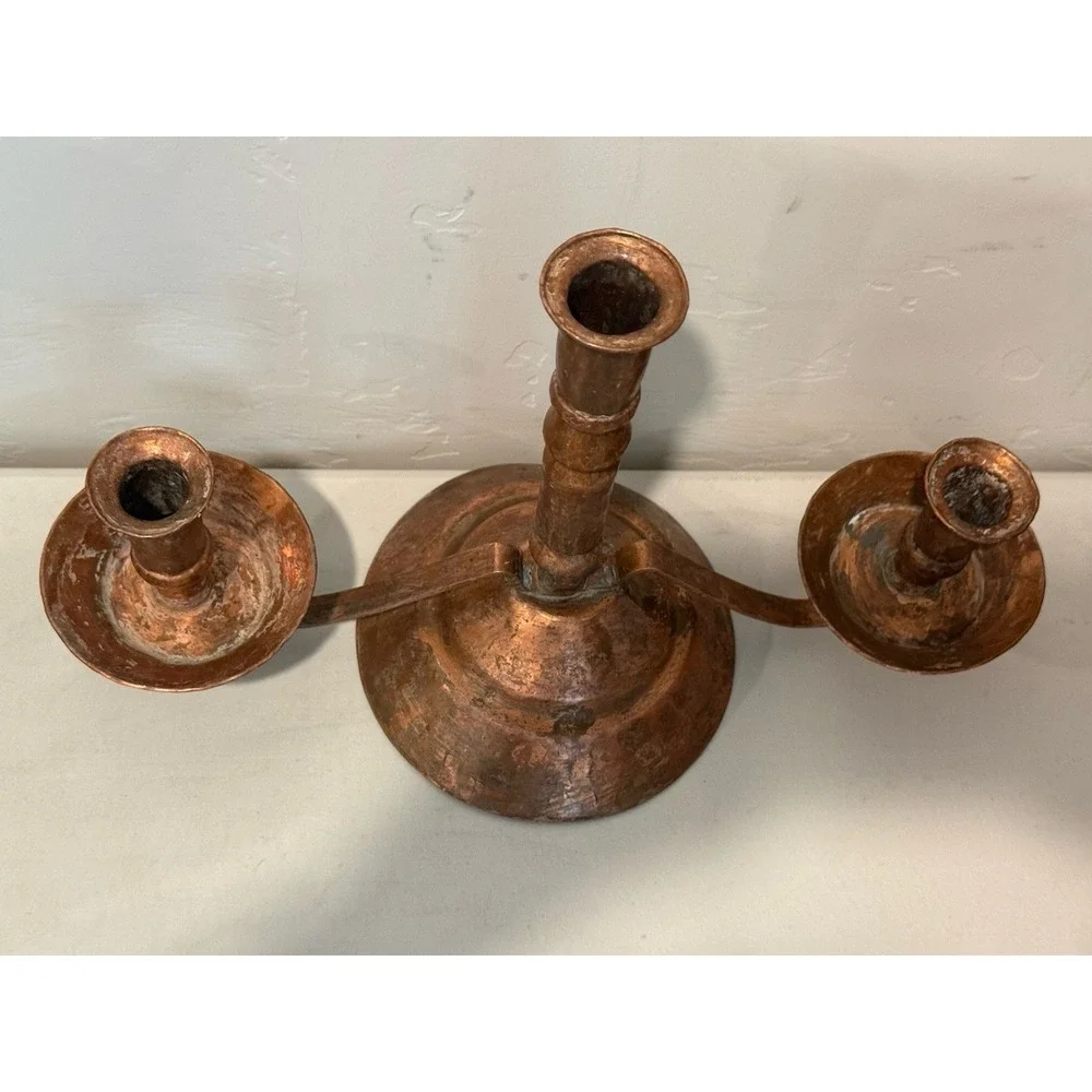 Vintage Copper 3 Taper Candle Holder Candelabra ~10
